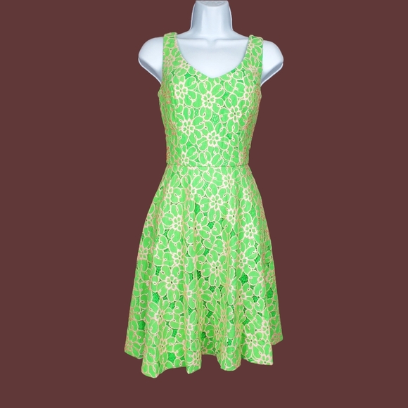 Lilly Pulitzer Dresses & Skirts - Lilly Pulitzer Womens Green Pink Floral Pique Lace Fit & Flare Mini Dress Size 4